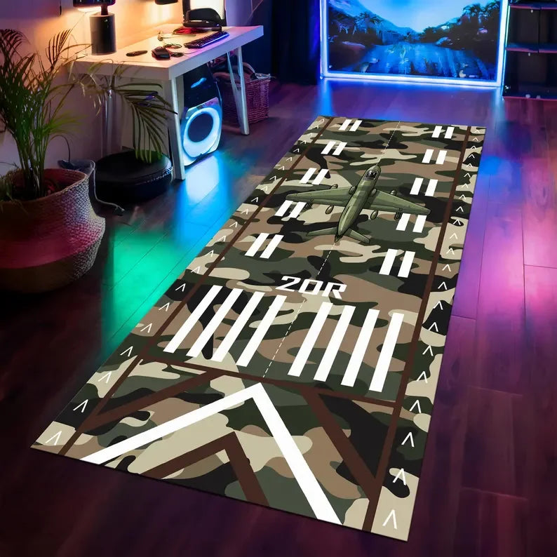 tapis moderne piste aéroport vert gris noir blanc décoratif extérieur salon chambre aubusson flocage
