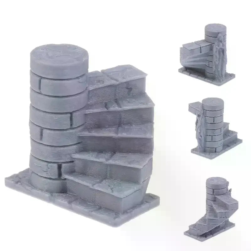 miniature structure architectonique pierre escalier pilier ruines antiques dés beige joints visibles