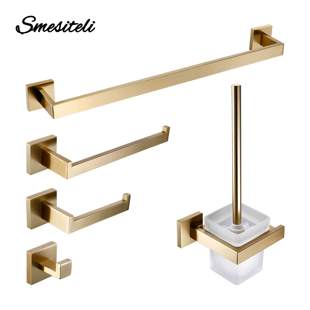 accessoires salle bain doré moderne minimaliste double étagère porte serviettes porte papier toilette brush