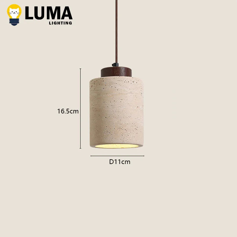Suspension lumineuse pierre beige clair texture granulée moderne câble noir chambre salon