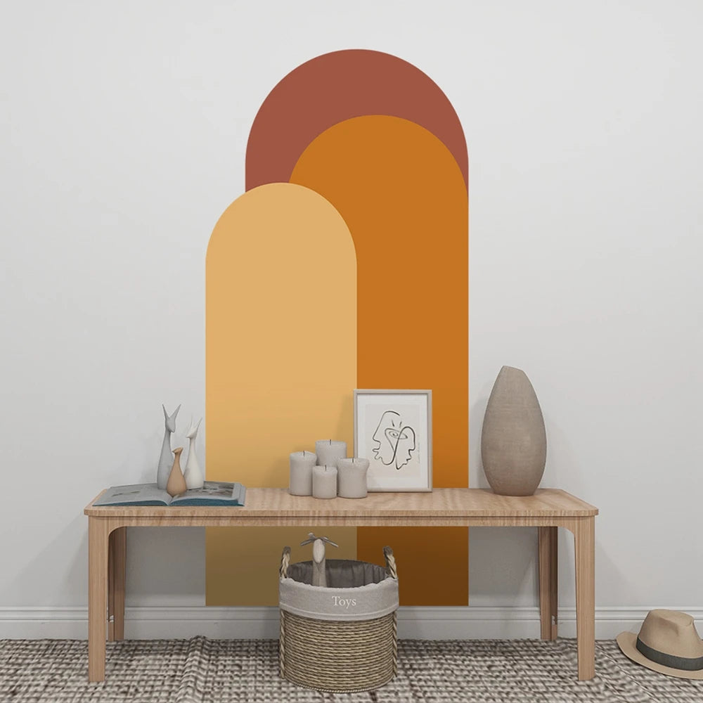 sticker mural moderne arche geometrique simple vert bleu beige orange rose marron gris minimaliste