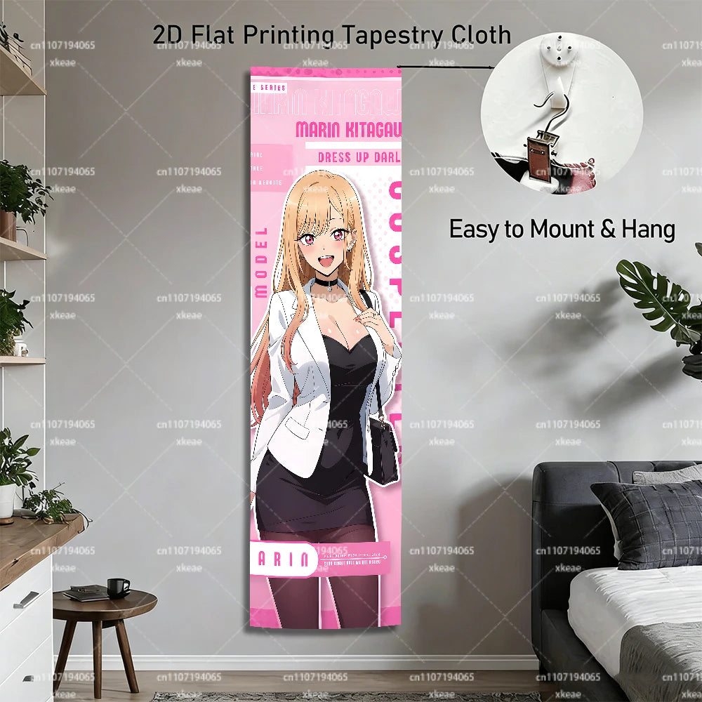 tapisserie murale rose illustration femme cheveux blonds vêtements noirs blancs 2d flat grande taille