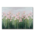 tableau abstrait fleurs peinture acrylique toile horizontale rose clair vert gris