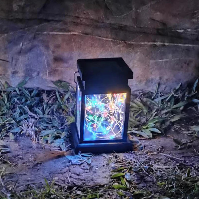 lanterne solaire transparente effet gouttes pluie vintage anneau métallique bougie blancheextérieur nuit camping jardin