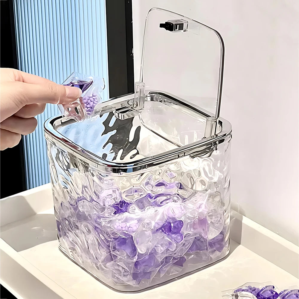 boîte rangement transparente moderne pliable respectueuse environnement serviettes produits nettoyage hygiénique poignéeversible