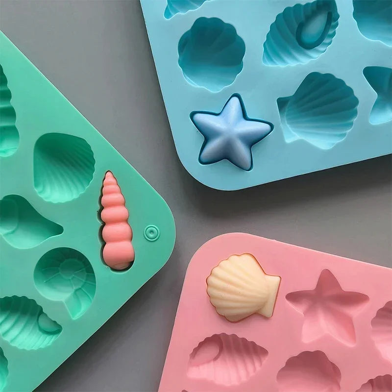 moule silicone coquillage étoile mer moderne bleu rose vert gâteau décoration pudding gelée