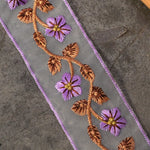 ruban brodé fleurs polyester 4.5cm large translucide violet rose bleu decoratif couture festif ecologique