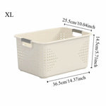 paniers rangement plastique perforé moderne poignées beige clair empilables cuisine