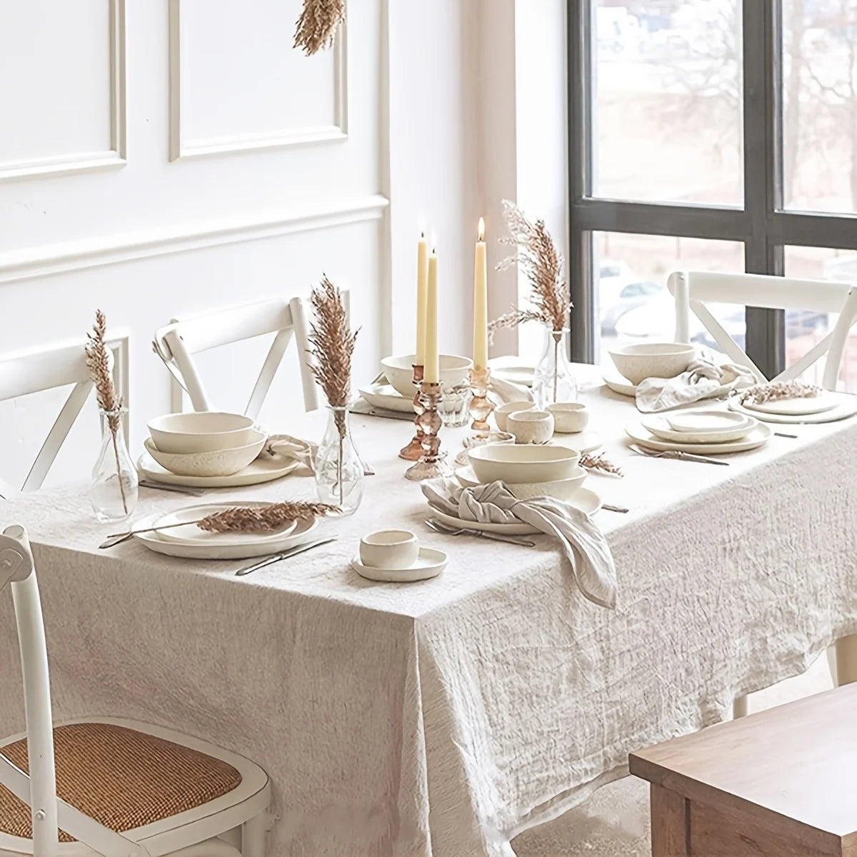 nappe table classique blanc imperméable polyester dimensions variées fêtes familiales toute l'année