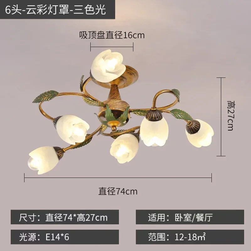 lampe suspension dorée fleurs stylisées ampoules verre classique romantiqueintérieur chambre salon decoration led