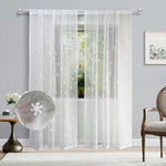 rideau blanc brodé flocons neige transparent moderne maison chambre salon