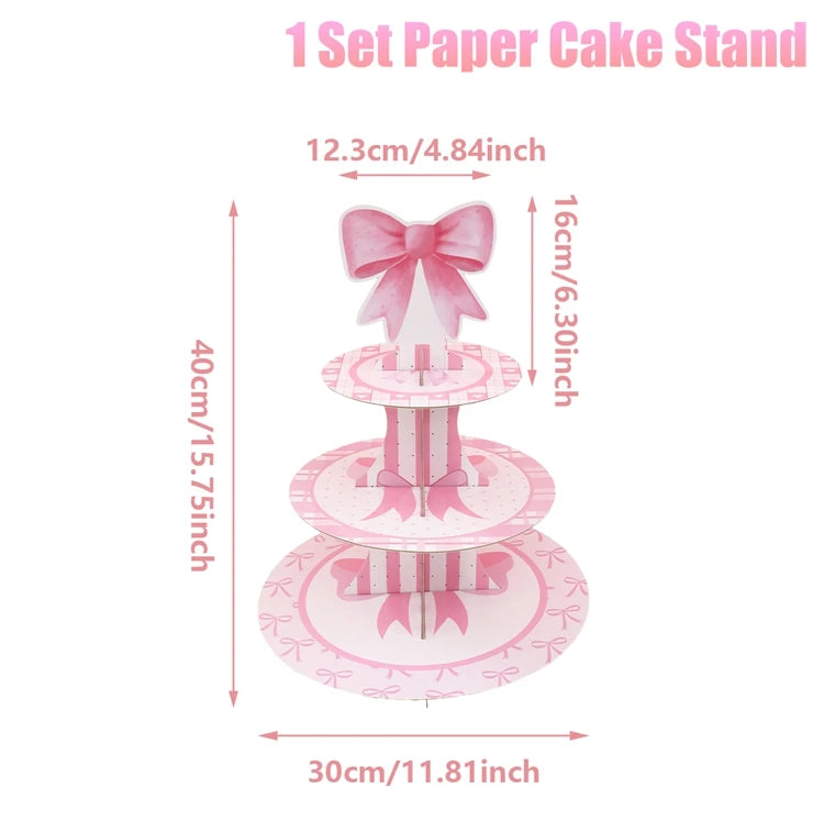 support cupcakes rose festif rayures rubans blanc anniversaire mariage décoration festive