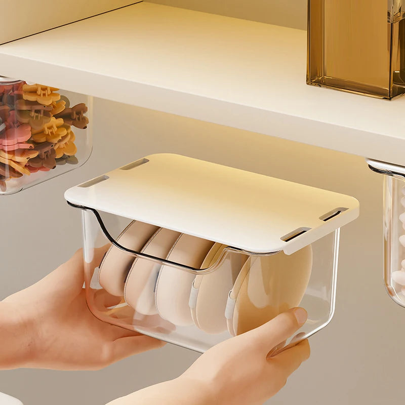 boîtes rangement transparentes modernes salle bain maquillage coulissantes adhésives minimalistes