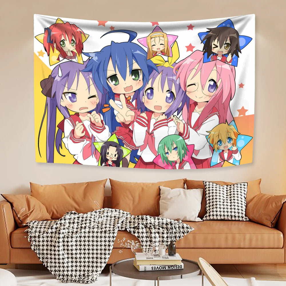 tapisserie murale décorative dessin animé kawaii personnage japonais chambre enfant moderne tissu polyester multicolore
