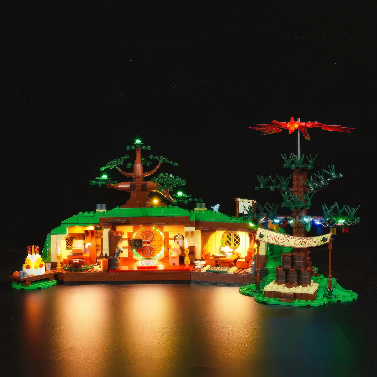 lampe led lego construction vert brun anneaux comté décoration diy floconnels motifs floraux architecture