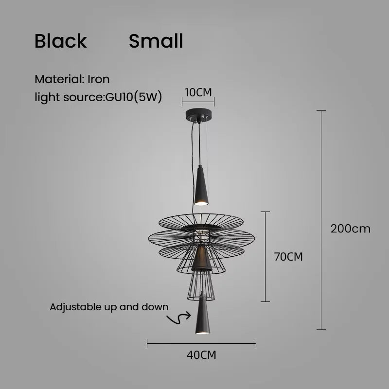 suspension lumineuse or noir contemporain minimaliste ampoule led intégrée fixation câbles métal superposé
