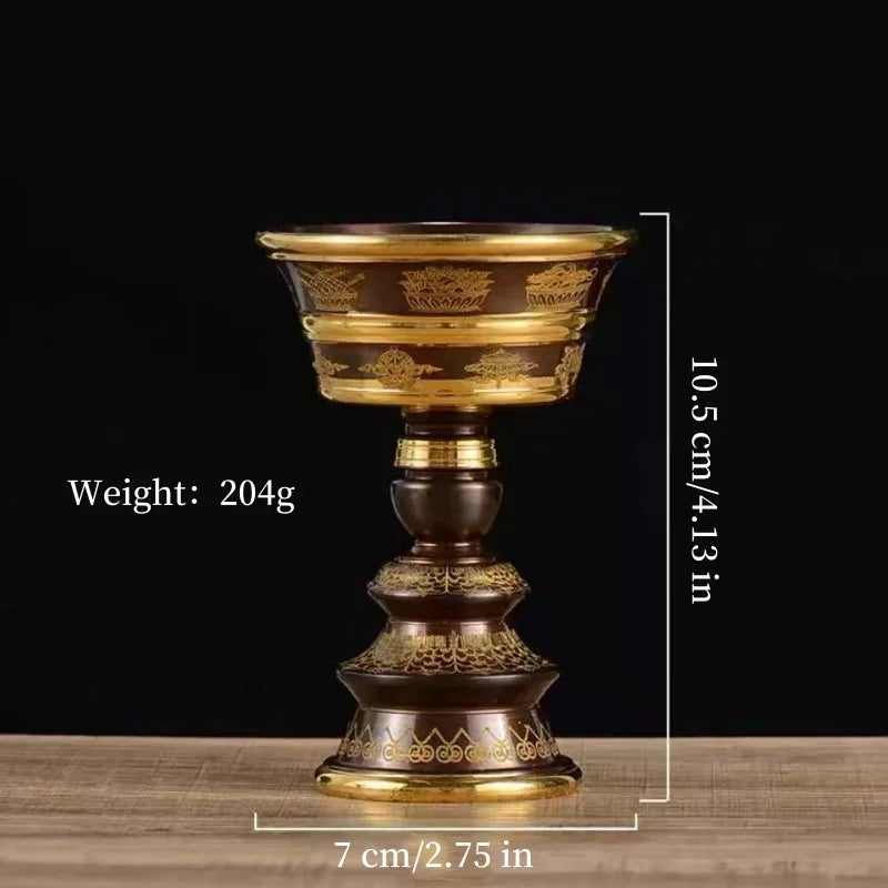 gobelet cuivre ornemental classique marron doré bouddhiste lampe huile baroque artisanal sacrée activités religieuses