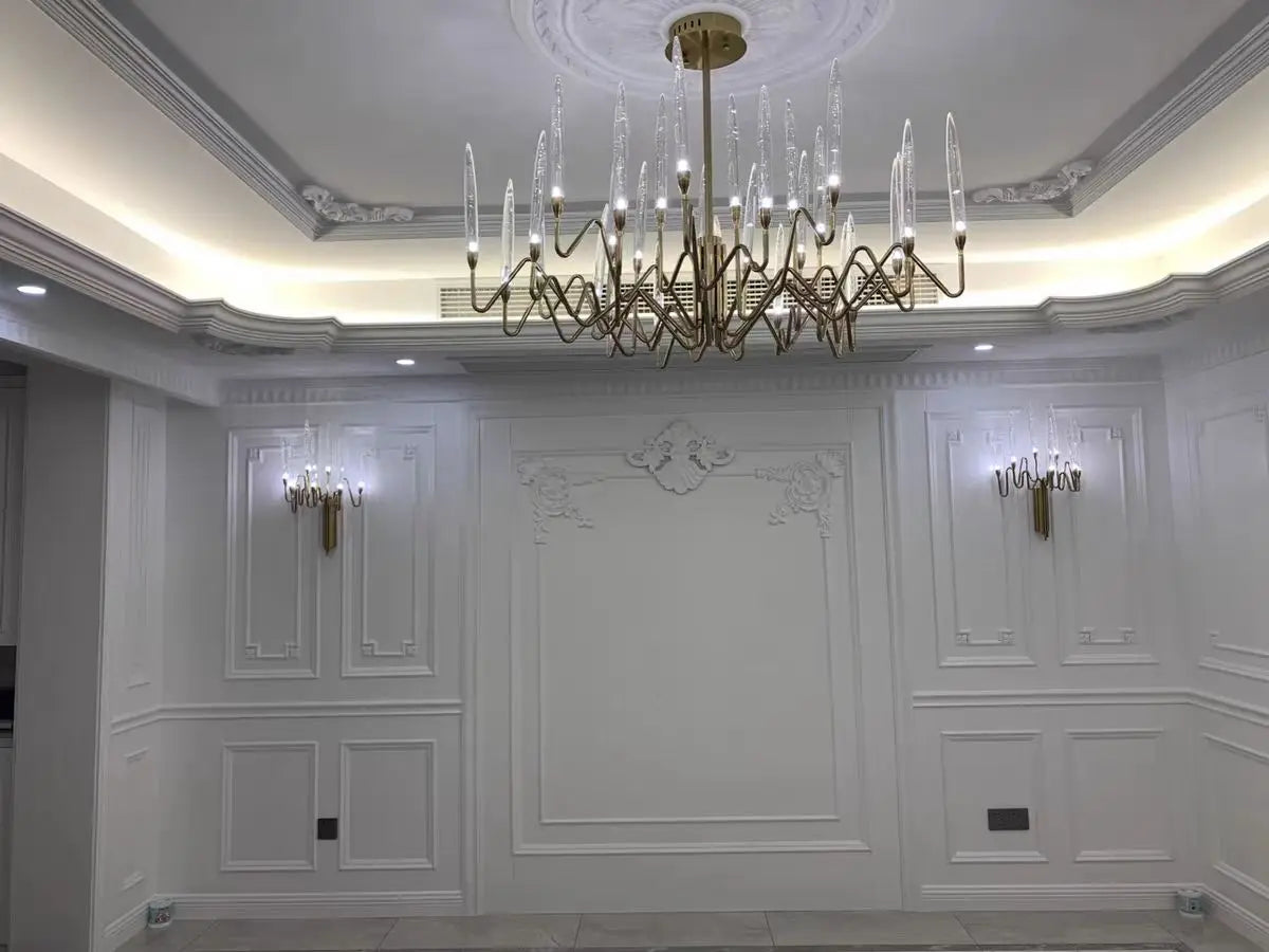 lustre moderne élégant cristal transparent filigrane doré salon chambre étude LED 2000 82000 lumens