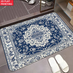 tapis entrée bleu marine rouge bordeaux ornements floraux motifs géométriques classique 40x60cm 50x80cm résistant