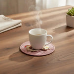 tapis protection tasses rose marron oiseaux fleurs brodés traditionnel artisanal coton polyester