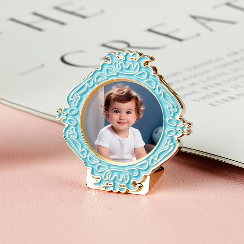 cadre photo vintage floral rose bleu doré ornementé métal alliage support posable decoration maison