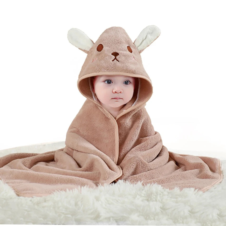 serviette bébé capuche animaux motifs doux microfibre brodés marron bleu gris rose verte