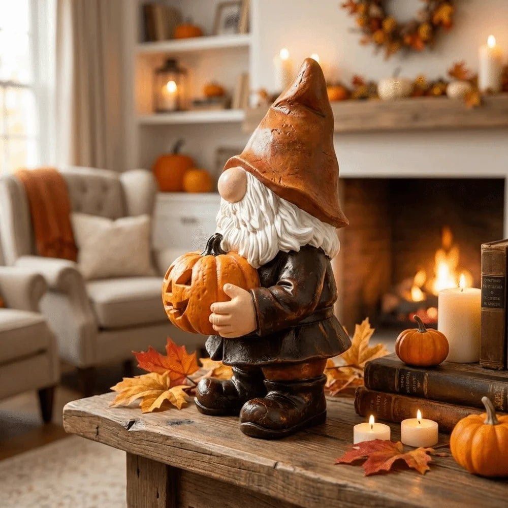statues gnomes marron blanc texture résine lisse classique halloween jack lantern jardinextérieur enfants decoextérieur