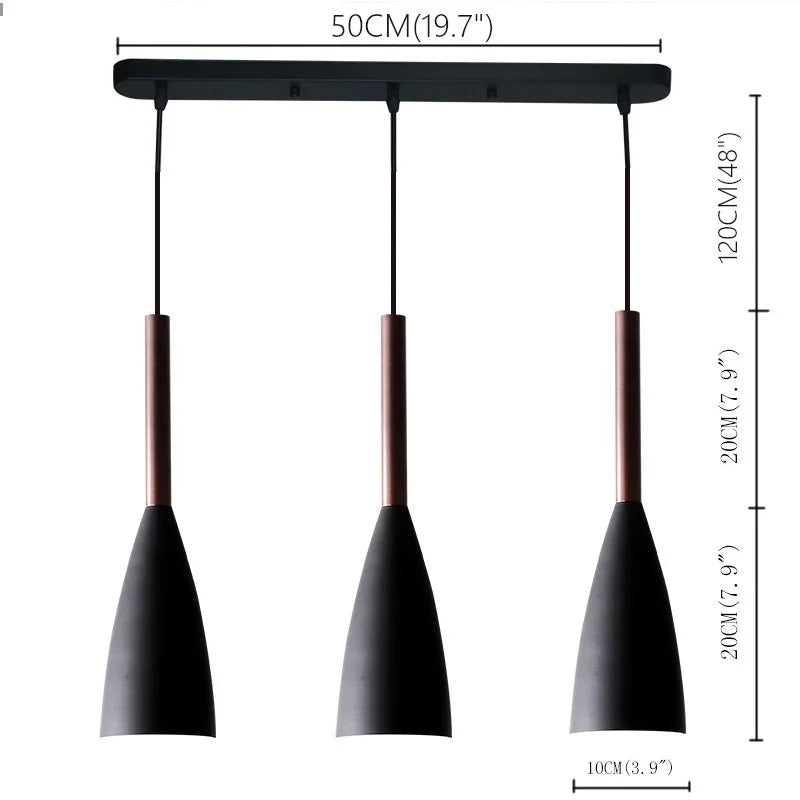 Suspension lumineuse moderne têtes noir blanc gris pendentif conique mat chambre cuisine
