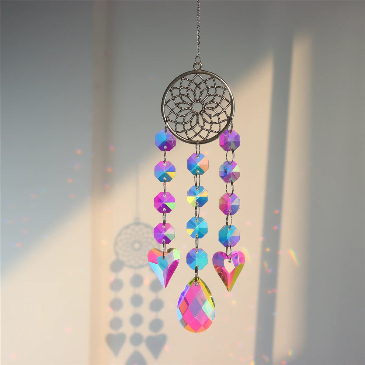 guirlande décorative cristaux célestes soleil lune étoile arc ciel chaîne métallique boho