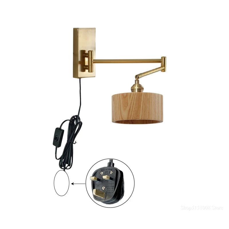 lampe murale or bois moderne interrupteur prise led minimaliste fixée vis