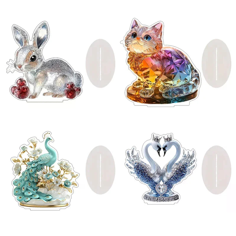 figurines decoratives animaux elements religieux luxueux base transparente effet scintillant motifs floraux