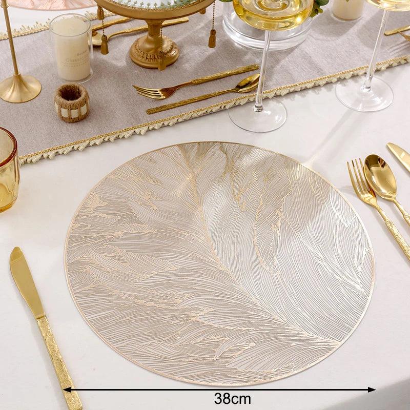 placemat moderne élégant blanc feuilles stylisées dorées résistants chaleur antidérapants accessoire cuisine