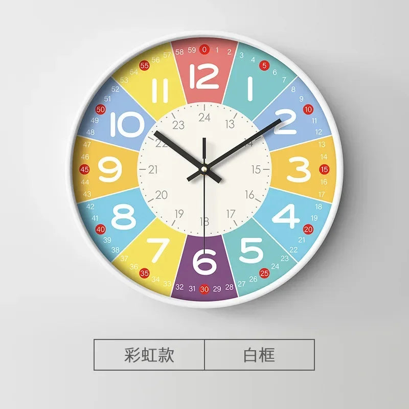horloge murale moderne dessins animés couleurs vives chiffres romains sans tic tac enfants décoration