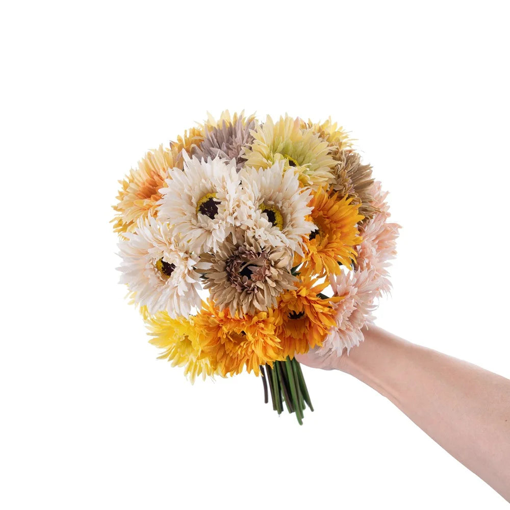 Bouquet artificiel gerbera blanc jaune rose moderne décoration intérieure mariage anniversaire minimaliste