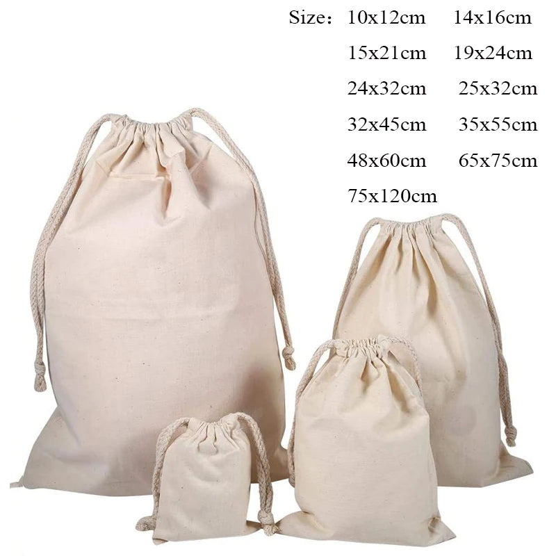 sacs rangement coton robustes grande capacité plusieurs tailles cordons serrage simple