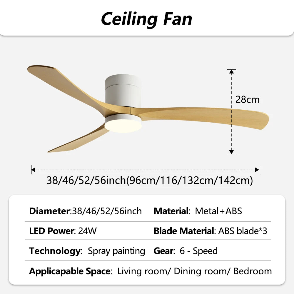 ventilateur moderne 38 46 56 pouces noir brun clair led 24w palesABS peinture main
