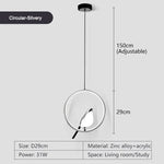 Suspension lumineuse ovale contemporaine oiseau noir doré salon chambre