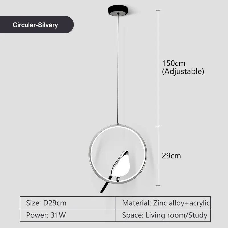 Suspension lumineuse ovale contemporaine oiseau noir doré salon chambre