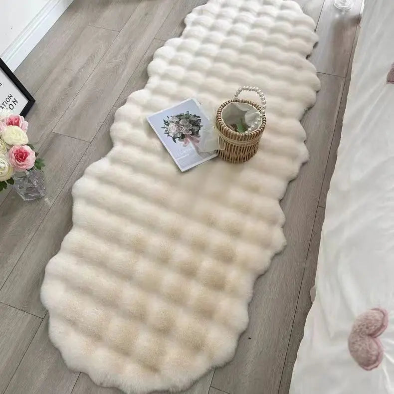tapis peluche polyester ondulé boules relief moderne chambre salon beige gris