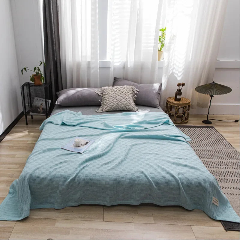 couverture coton rayures horizontales bleu clair légère été moderne grande taille maison simple douce