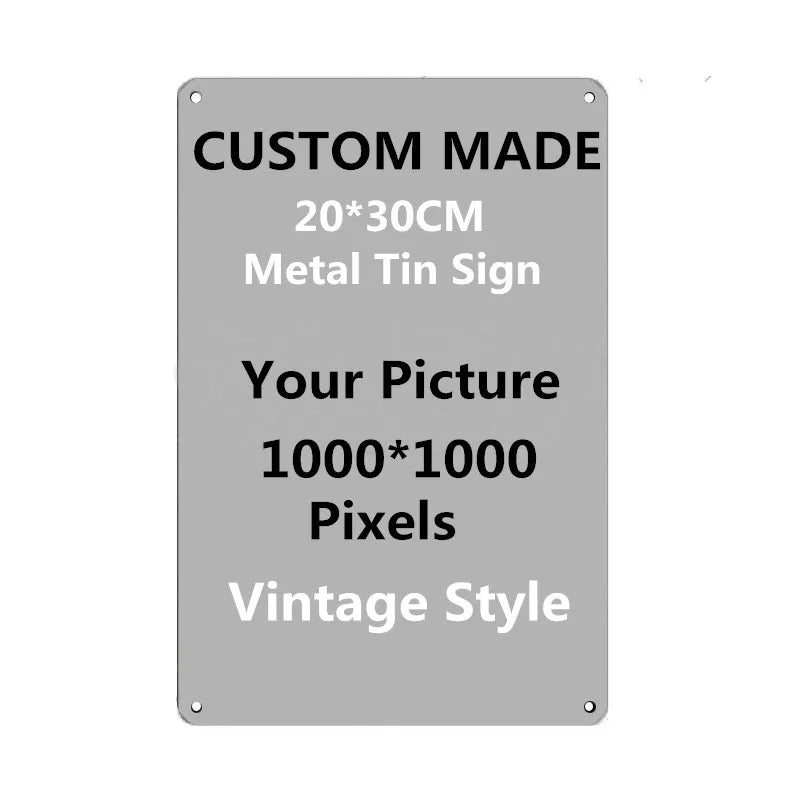 plaque métallique personnalisable vintage gris métallisé arrondis 20x30cm decoration murale advertising sign metal vieux