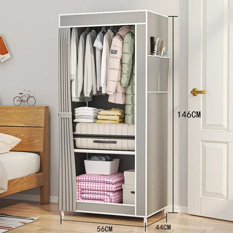 armoire rangement moderne rouge bleu beige uni anti poussière vêtements suspendus boîtes rangement