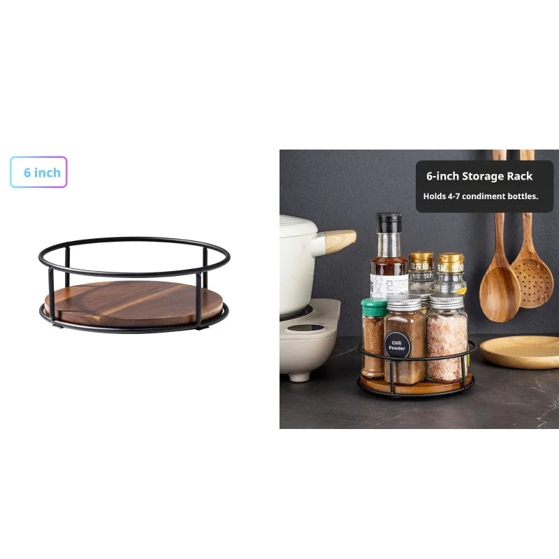 support rotatif bois moderne épices condiments sauces verre transparent bocaux conserves minimaliste cuisine
