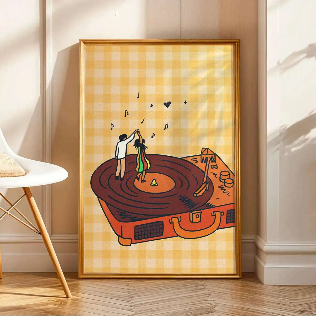 Affiche toile impression moderne dessin animé carreaux jaune blanc marron sans cadre vintage décoration