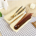 panier tressé beige clair rangement vaisselle portable maison réutilisable multifonction 25x10x6cm