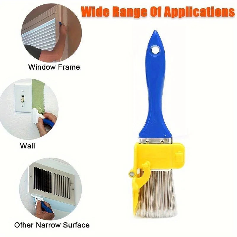 pinceau peinture bleu jaune gris clips poils poignée plastique