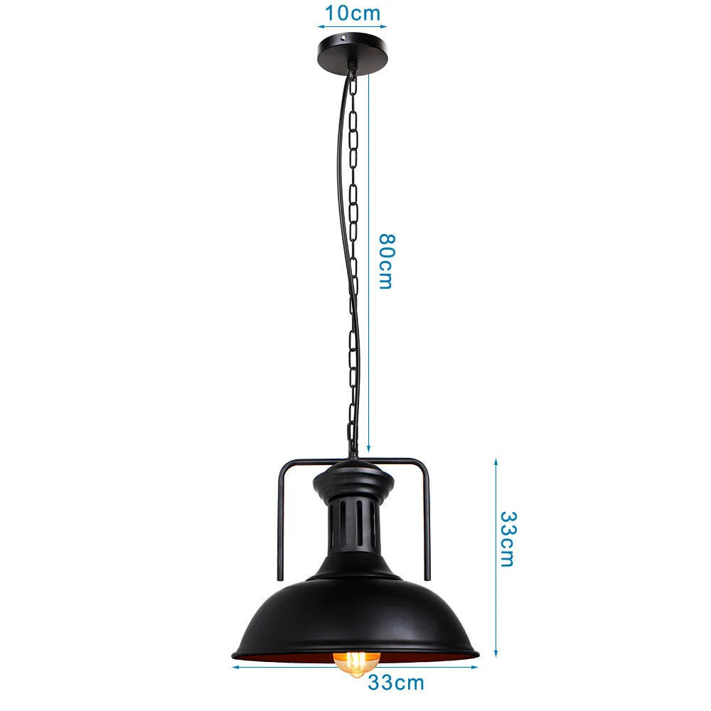 Suspension lumineuse industrielle vintage noir cuivre ampoule chaînes métal fini mat