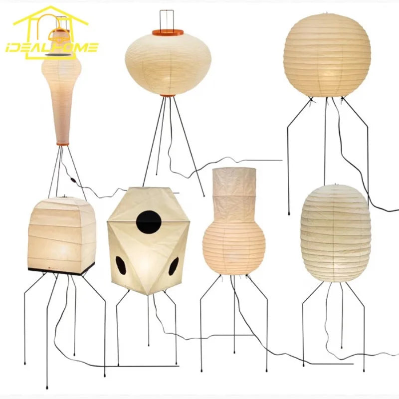lampadaire japonais wabi sabi papier plissé beige moderne salon maison lumière douce