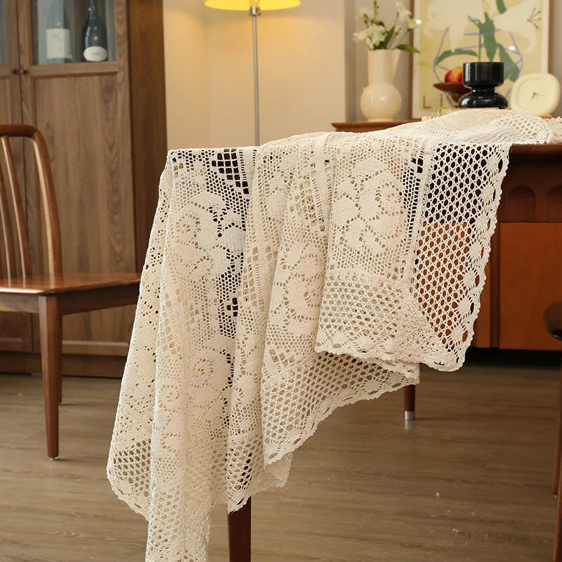 nappe coton fleur brodée table manger mariage fête noël classique floral beigeclair rustic