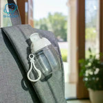 sac voyage bouteilles rangement transparentes couleurs vert bleu rose pratique moderne anneaux fixation